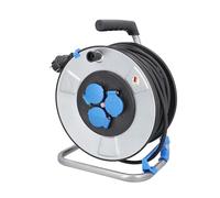 as - Schwabe IronCoat enrollacables 33 m H07RN-F 3G2,5, IP44 exterior, 3 tomas de corriente con toma de tierra, protección contra descargas eléctricas, Made in Germany