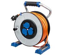 as - Schwabe IronCoat Xperts enrollacables 50 m H07BQ-F 3G1,5, IP44 exterior, 3 tomas de corriente con toma de tierra + puerto USB, protección contra descargas eléctricas, Made in Germany