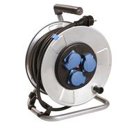 AS - Schwabe MI - Carrete de cable 33 m H07RN-F 3G2,5, IP44 exterior, 3 enchufes con tierra, protección contra descargas eléctricas, Made in Germany