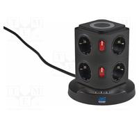 AS SCHWABE Prolongador de alimentación con 11 tomas y 3 USB A, 2m