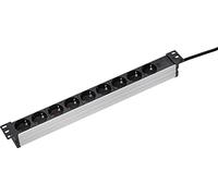 as - Schwabe RACK 19" - Regleta de enchufes de 9 vías, para montaje universal en armarios de red de 19 pulgadas, carcasa de aluminio, cable revestido de plástico de 2 m, color negro