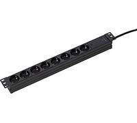 as - Schwabe RACK - Regleta de enchufes de 8 vías 19", para montaje universal en armarios de red de 19 pulgadas, 230 V / 16 A en disposición de 45°, color negro