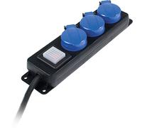 AS - Schwabe - Regleta de 3 enchufes de distribución con interruptor, enchufes de seguridad con tapas abatibles, 1,5 m de cable, 230 V, 16 A, IP44, negro, 838603
