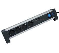as - Schwabe regleta de 4 enchufes protección contra sobretensiones de Aluminio con Interruptor y protección Infantil, 2 Puertos USB, Cable de 1,5 m, Conector Schuko, 1 Pieza, Color Blanco, 18361