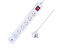 as - Schwabe Regleta de 6 vías Blanca con 2 Puertos USB (Tipo A y C), Cable de 5 m, 230V/16A/3500W, enchufes giratorios, IP20, Interruptor de Encendido/Apagado Iluminado