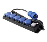 as - Schwabe - Regleta de enchufes CEE de 5 caras con interruptor de 3 polos - Enchufe múltiple CEE con cable de 4,5 m - 230 V / 16 A - con tapa abatible - interiores y exteriores - Negro