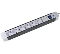 as - Schwabe - Regleta de enchufes de 6 vías con 2 puertos USB, interruptor y protección de contacto aumentada, cable de 1,5 m, clavija de contacto de tierra, blanco, 18212