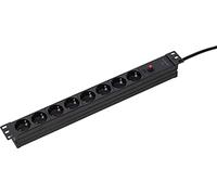 as - Schwabe - Regleta de enchufes de 8 vías 19" RACK, para montaje universal en armarios de red, cable revestido de plástico de 3 m, 230 V / 10 A, en disposición de 45°, IP20, negro I