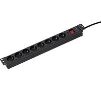 as - Schwabe - Regleta de enchufes de 8 vías 19" RACK, para montaje universal en armarios de red de 19 pulgadas, 3 m de cable revestido de plástico, 230 V / 16 A, en disposición de 45°, IP20 - negro