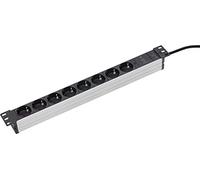 as - Schwabe - Regleta de enchufes de 8 vías RACK 19", para montaje universal en armarios de red de 19 pulgadas, carcasa de aluminio, cable revestido de plástico de 2 m, disposición en 45° - negro