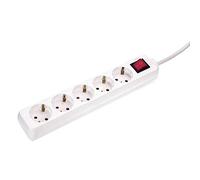 as - Schwabe - Regleta de enchufes múltiples 5 veces con interruptor, enchufe múltiple con cable de 1,4 m, toma de corriente múltiple con protección de contacto aumentada 230V, 16A, IP20 - blanco