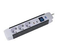 as - Schwabe - Regletas de enchufes FLASH con protección contra sobretensiones - 3 tomas de corriente y cable de 1,5 m - cable de extensión con interruptor encendido/apagado - Blanco