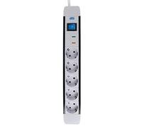 as - Schwabe - Regletas de enchufes FLASH con protección contra sobretensiones - 5 tomas de corriente y cable de 1,5 m - cable de extensión con interruptor encendido/apagado - Blanco