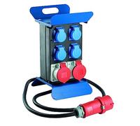 as - Schwabe STECKY 1 - Distribuidor de corriente portátil (conector CEE, 400 V/16 A, 5 pines, 4 enchufes Schuko y 2 enchufes CEE de 16 A, adaptador móvil, distribuidor para interior y exterior, IP44,