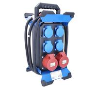 as - Schwabe STECKY 11 - Distribuidor de corriente portátil (conector CEE, 400 V/16 A/5 pines, 4 enchufes Schuko y 2 enchufes CEE de 16 A, adaptador móvil, distribuidor para interior y exterior, IP44,