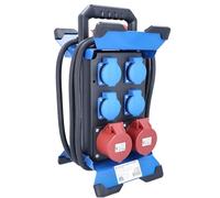 as - Schwabe STECKY 11+ - Distribuidor de corriente portátil (conector CEE, 400 V/16 A/5 pines, 4 enchufes Schuko y 2 enchufes CEE de 16 A, adaptador móvil, distribuidor para interior y exterior,