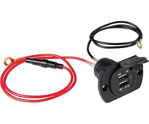as - Schwabe - Toma de corriente USB con 2 puertos USB, in able de tierra de 0,6 m - Toma de corriente USB 12 V - Puertos USB 1x 5 V / 1 A y 1x 5 V / 2,1 A - negro I 61499