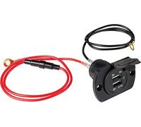 as - Schwabe - Toma de corriente USB con 2 puertos USB, in able de tierra de 0,6 m - Toma de corriente USB 12 V - Puertos USB 1x 5 V / 1 A y 1x 5 V / 2,1 A - negro I 61499
