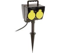 as - Schwabe - Toma de distribución de picos de tierra doble 230 V / 16 - distribuidor de tomas de corriente con cable de manguera de goma de 2 m y tapa abatible - IP44 - Negro