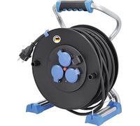 as - Schwabe Xperts enrollacables 25 m H07RN-F 3G1,5, IP44 exterior, 3 tomas de corriente con toma de tierra + puerto USB, visualizador de tensión, Interruptor térmico, Made in Germany