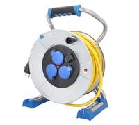as - Schwabe Xperts enrollacables 33 m AT-N07V3V3-F 3G2,5, IP44 exterior, 3 tomas de corriente con toma de tierra + puerto USB, visualizador de tensión, Interruptor térmico, Made in Germany