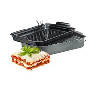 Asador con pinchos | Bandeja perforada para pizza | Cazuela de aluminio | Cazuela antiadherente | Lasaña | Bandeja para rollos | Cazuela de piedra reforzada 32 x 24 cm