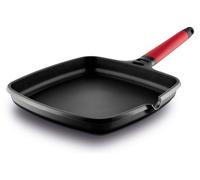 Asador giratorio de inducción de 22 cm, con asa roja y revestimiento antiadherente