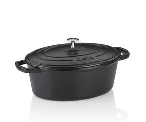 asador kela de hierro fundido ovalado de 4 litros, Dutch Oven CALIDO, asador de hierro fundido de inducción con tapa, olla de hierro fundido para hornear pan, esmaltada, negra