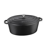 asador kela de hierro fundido ovalado de 6 litros, Dutch Oven CALIDO, asador de inducción de hierro fundido con tapa, olla de hierro fundido para hornear pan, esmaltada, negra