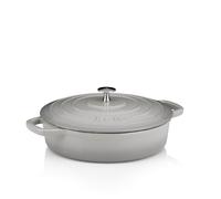 asador kela de hierro fundido redondo 3,2 litros, Dutch Oven CALIDO, asador de inducción de hierro fundido con tapa, olla de hierro fundido para hornear pan, esmaltada, gris claro