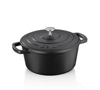 asador kela de hierro fundido redondo 3,8 litros, Dutch Oven CALIDO, asador de inducción de hierro fundido con tapa, olla de hierro fundido para hornear pan, esmaltada, negra