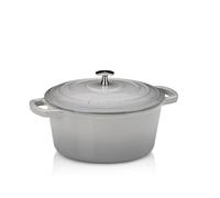asador kela de hierro fundido redondo 3,8 litros, Dutch Oven CALIDO, asador de inducción de hierro fundido con tapa, olla de hierro fundido para hornear pan, esmaltada, gris claro