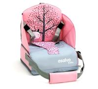 Asalvo BOOSTER CUSCUS Trona de Viaje Portatil para bebés, Asiento elevador para comer, Plegable, Arnés de seguridad, Bolsillo incorporado, Respaldo 25 cm, Desde 6 meses hasta 15 kg (Nórdica Rosa)