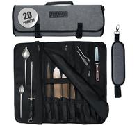 Asaya Bolsa enrollable de nailon encerado para cuchillos de chef con 20 ranuras y bolsillos con cremallera, bolsa profesional para cuchillos de chef y estuche de almacenamiento, portador de