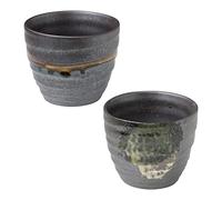 Asayu Japan Juego de 2 tazas de té de cerámica esmaltada pintadas a mano Minoyaki para bebidas calientes y frías, Hechas en Japón (juego de 2 tazas de té, color marrón oscuro metálico)