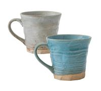 Asayu Japan Set de Tazas de Cerámica Estilo Rústico Tsuchimono - Tazas Japonesas Hechas a Mano con Efecto de Matte (Set de 2 - Azul y gris)