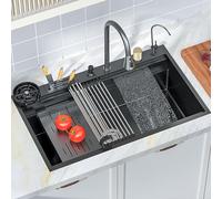 asdchZen Modern X - Fregadero de cocina de acero inoxidable con soporte oculto para cuchillos de cascada de lluvia y accesorios, solución de cocción eficiente y fácil limpieza, A-100 x 52 cm