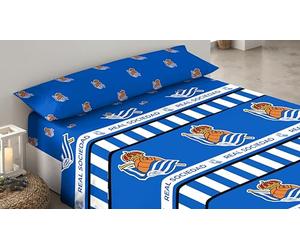 ASDITEX Juego de sábanas 3 Piezas Real Sociedad Cama 90cm. (sábana 160 x 270 cm.- Bajera 90 x 200+28 cm. y Almohada 45 x 125 cm.)