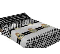 ASDITEX Real Madrid C.F. Juego de Sábanas Oficiales, Diseño de Cuadros en Blanco y Negro, con Escudo del Club para Cama de (90)