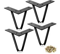 ASelected 4 Patas de Horquilla, Mesa de Metal Resistente con Protectores de Suelo de Goma, Tornillos para Armario, mesita de Noche, sofá, café, 10 cm (Negro)