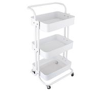ASelected Carro de Almacenamiento de Metal, Carrito de Almacenamiento de 3 Niveles con Ruedas, Ruedas bloqueables, Carrito de Cocina, Carrito utilitario rodante Blanco con asa para baño, Cocina, Sala