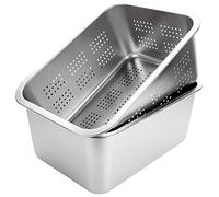 ASelected Juego de 2 cuencos de lavado y colador, acero inoxidable 304, rectangular, grande, 10 litros, colador, lavabo, plato, para preparación de alimentos de frutas y verduras, 33 x 24 x 15 cm