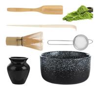 ASelected Juego de 6 escobas Matcha, juego de té Macha con escoba Matcha, cuenco, cucharadita, colador de té, soporte para escoba, juego de iniciación para diversos polvos de bebidas como cacao o