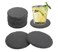 ASelected Juego de 8 Posavasos de Pizarra de 4 Pulgadas de Piedra Negra a Granel para café, Cerveza, Copa de Vino, Bar, hogar, Redondo