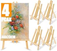 ASelected Pack de 4 Caballete Pintura, Caballete Madera para Mesa Plegable de Pino 40 x 22 cm, Mini Caballetes para Mesa, Fotos, Lienzos, Tarjetas, Acuarela y Decoración
