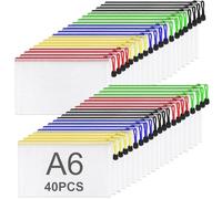 ASelected Pack de 40 Bolsas Zip A6 con Cremallera y Etiqueta, Bolsa de Archivo Transparente, Carpeta A6 de PVC, 11,5 x 17,5 cm, 5 Colores para Recibos y Tarjetas