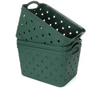 ASelected Paquete de 3 cestas de almacenamiento tejidas de plástico con asas, tamaño grande de 35 x 30 x 21 cm, hermosa moda, patrón de piel, tejido en cruz, para cocina, sala de estar, oficina, baño,