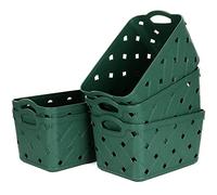 ASelected Paquete de 5 cestas de almacenamiento tejidas de plástico con asas, pequeñas 24 x 16 x 14 cm, hermosa moda, patrón de piel, tejido cruzado, para cocina, sala de estar, oficina, baño,