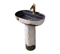 ASerZenith Fregadero de pedestal, lavabo de columna de arte retro, lavabo de pedestal de cerámica, lavabo de baño, lavabo de pie al aire libre, lavabo de pedestal, fácil de limpiar e instalar