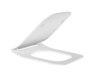 Asiento de inodoro alargado de cierre lento, material de resina, base giratoria de 360°, diseño ergonómico, bisagras de liberación rápida para una fácil instalación, color blanco